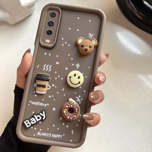 Image of COLORflow Back Cover Compatible with Vivo Y12s / Y20 / Y20i / Y20G | Cute Fun Cartoon 3D Ball Coffee Silicone Case (Brown) | Designer Camera and Body Protected Back Cover