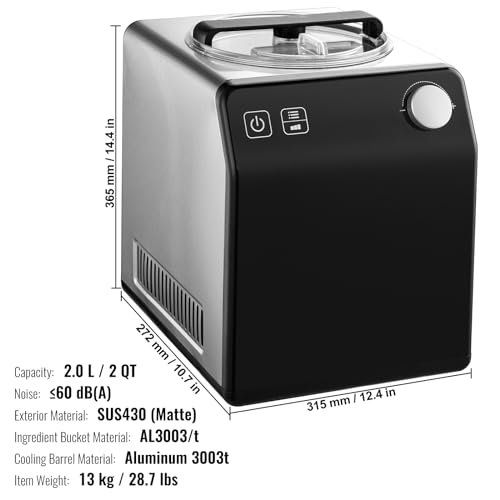 VEVOR Kompressor Eismaschine Eiscrememaschine 2 L, 180 W Frozen Joghurtbereiter Speiseeismaschine 3 Modi Joghurtmaschine Haushalt, Tragbare Eismaschine Sorbet Gelato Geräuscharm Schwarz Elektrisch – Bild 8