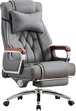 High Back Ergonomic Office Chair PU Leather Executive Desk Chair with Adjustable Height Lumbar Support Padded Swivel Computer Chair for Study Bedroom Workspace(Gray)