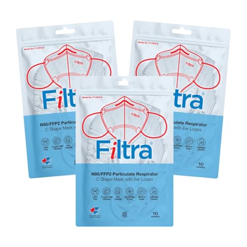 Image of Filtra N95 Mask with Ear Loops | FFP2 Mask with Ear Loops | BIS Certified | 5 Layer & Thick Ear Loops | High Filtration | Zip Lock Travel Pouch of 10 Masks