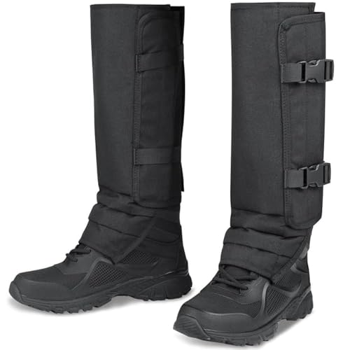 Image of QTM Snake Gaiters for Protection Against Snake Bite Waterproof Snake Guards for Snake Bite Protection Lower Legs Snake Proof with Adjustable Size for Hiking Farm Working (Black, Pack of 1 Pair)