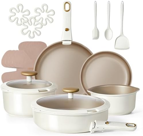 CAROTE 19 Pcs Pots and Pans Set, Nonstick Cookware Sets with Deta...