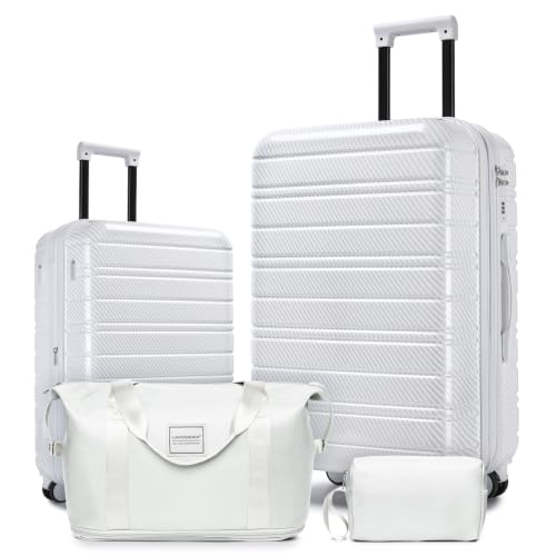 Image of LARVENDER Luggage Sets 4 Piece, PC+ABS Expandable Suitcases with Wheels | Suitcase Set for Women and Men|Checked Luggage|Carry On Luggage|Hardside Lightweight|Pearl Carbon