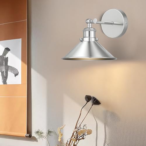 Image of Battery Operated Wall Sconce Set of 2,Vintage Wireless Wall Sconces with Remote,Dimmable Led Wall Lights,Wall Lamp Fixture Indoor Bedroom Living Room Kitchen,LED Bulbs Included,Silver