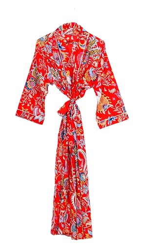 Image of Pure 100% Cotton Robe For Womens Bathrobe Dressing Gown Long sleepwear Free Size Kimono
