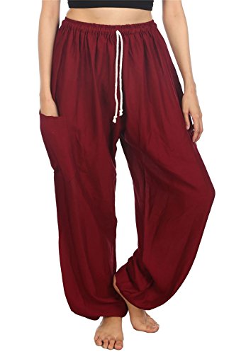 LOFBAZ Harem Pants for Women Yoga Boho Sweatpants Womens Hippie Bohemian Clothing Palazzo Beach Clothes Casual Pajama Solid Burgundy Medium
