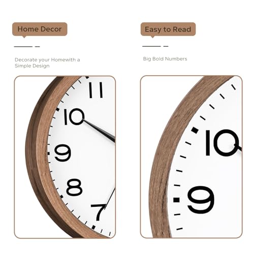 Image of AKCISOT Wall Clock, Modern Small Wall Clocks Battery Operated 8 Inch, Silent Non-Ticking Analog Classic for Office, Home, Bathroom, Kitchen, Bedroom, School(Walnut Grain)