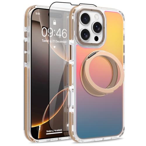 Image of Magnetic for iPhone 16 Pro Max Case with 360 Stand [Compatible with Magsafe] [Fluorescent Design] [1 Screen Protector] Slim Translucent Matte Case for iPhone 16 Pro Max 6.9 inch, Desert