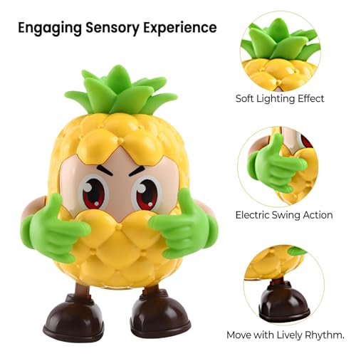 Image of WireScorts Interactive Pineapple Robot Fruit Dancing Toy with Light and Music, Electric Swing Action, Voice Repeat Feature, Soft Lighting Effect, Kids Sensory Toy