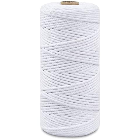White Cotton Rope 3mm*100m 328ft Twisted Soft Thick String Natural Macrame Cord Cotton String Twine for Wall Hangings, Plant Hangers, DIY Crafts, Knitting, Decorative Projects, Making Sausage Cover