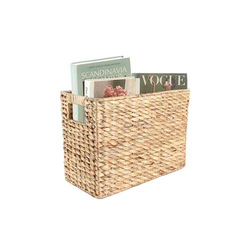 JLKIMZVO Wicker Waste Basket, Water Hyacinth Hand Woven Trash Can with Handles, Garbage Can for Bathroom, Bedroom, Living Room and Office, 1-Pack