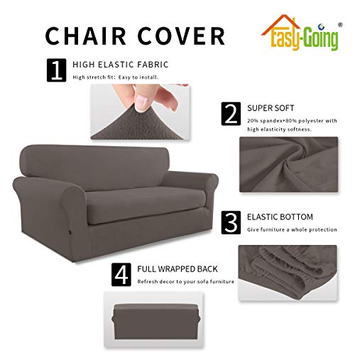 Image of Easy-Going 2 Pieces Stretch Loveseat Couch Sofa Slipcover Washable | Spandex Soft Fitted Sofa Couch Cover for Sofa Furniture Protector with Bottom Kids,Pet Dog Taupe