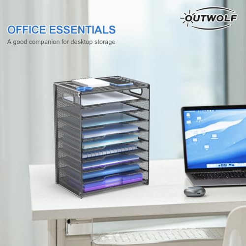 OUTWOLF 10 Tier Paper Organizer - Letter Tray Mesh Desk File Organizer with Handles for Office School Desktop, Black image 6