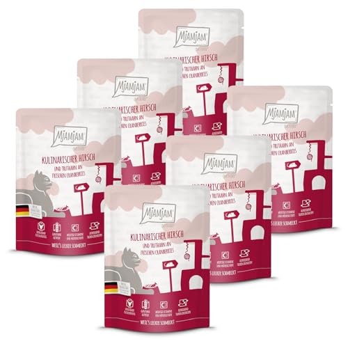 Produktbild von MjAMjAM Katzen Nassfutter kulinarischer Hirsch und Truthahn an frischen Cranberries - 6 x 300 g