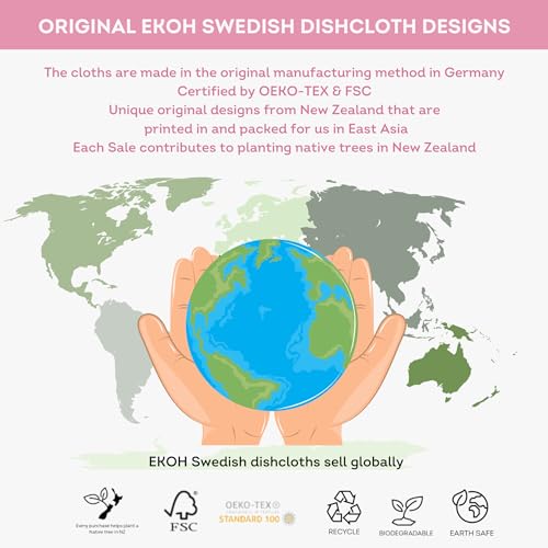 Image of EKOH Swedish DishCloths for Kitchen, Pink, 12 Pack | Reusable Paper Towels Cellulose Sponge, Microfiber Alternative Dish Cloth