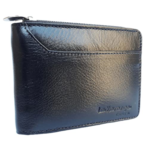 Carteira com ziper masculina de couro porta cartão notas rg