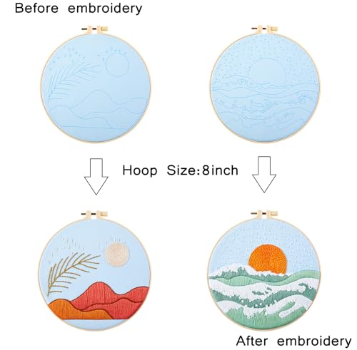 Image of Armindou Hand Embroidery Starter Kit for Beginners Adults, Counted Cross Stitch kit for Adult Beginner, Stamped Embroidery Needlepoint Kit, 2 Set Embroidery Supplies, 2 Hoops (Attached Video Tutorial)