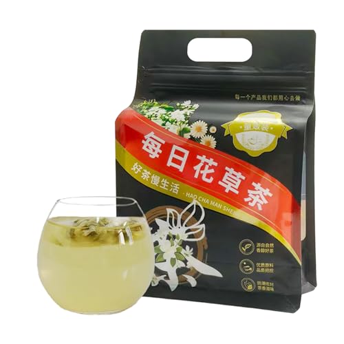 Chrysanthemum and Jasmine Tea, 50 Teabags - Natural Pure natural chrysanthemum, jasmine, and honeysuckle tea - Non-GMO - Caffeine-free - Support Digestion & Boost Immune System. (1 Pack/50 Bags, Jin Ju Jasmine Tea)