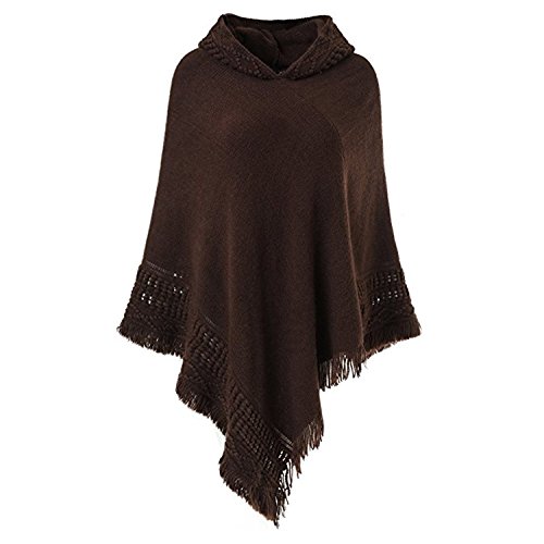 QQI Mujer Poncho con Capucha,Dobladillo con Flecos, Poncho de Ganchillo Tejer Patrones para Mujeres 135-175cm