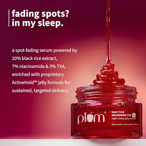 Image of Plum Black Rice & Niacinamide-TXA 10% Night Clarity Jelly Serum | visibly reduce dark spots, stubborn acne marks, and improve overall skin clarity| 25g