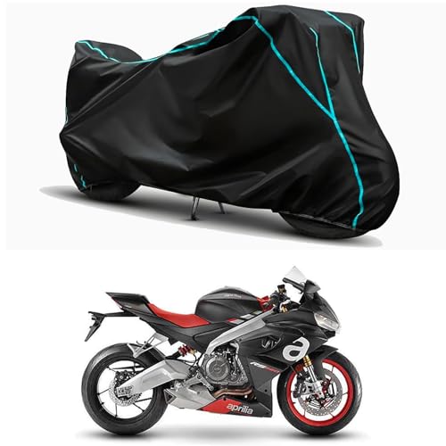 Image of Waterproof Bike Body Cover Compatible for | Aprilia RS 660 | Taffeta Fabric, Sky Piping Design, Bottom Elastic Fit | Dustproof, Sun UV & Rain Protection for All Weather.