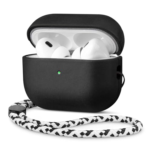 RIXENY AirPods Pro 2 �p �{�v�r���e�[�W�P�[�X (�n���h�X�g���b�v�t) - �N���C�W�[�z�[�X���U�[�� ��2�����p �N���V�b�N���g���݌v �O��LED���m�F�\ �����y�A�����O�{�^������ �r���e�[�W�u���b�N