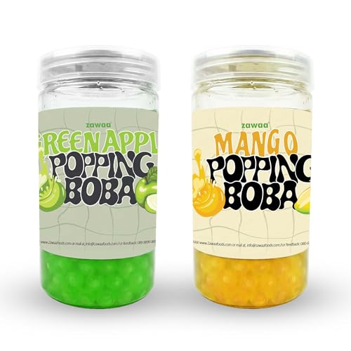Image of Zawaa Boba Tea Assorted Popping Boba Pearls - Mango & Green Apple | 300g Each (Pack of 2) | Bursting Bubble Tea Pearls