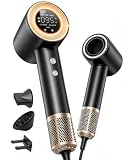 Secador Pelo Profesional con Difusor y Boquillas, 59 dB de Ruido Bajo Secador Pelo Ionico, Motor Sin Escobillas de 160.000 RPM, Hair Dryer con 4 Temperaturas y 2 Velocidades, Negro