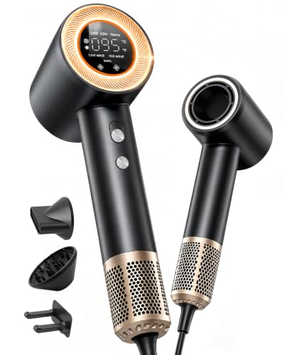 Secador Pelo Profesional con Difusor y Boquillas, 59 dB de Ruido Bajo Secador Pelo Ionico, Motor Sin Escobillas de 160.000 RPM, Hair Dryer con 4 Temperaturas y 2 Velocidades, Negro Secador Pelo Profesional con Difusor y Boquillas, 59 dB de Ruido Bajo Secador Pelo Ionico, Motor Sin Escobillas de 160.000 RPM, Hair Dryer con 4 Temperaturas y 2 Velocidades, Negro