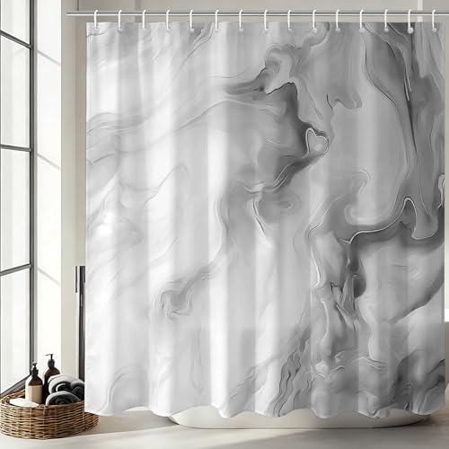 Mocsicka Shower Curtains for Bathroom Grey Marble Shower Curtain for Bathroom Abstract Gray and White Shower Curtain Modern Art Decor Waterproof Bath Curtain for Modern Bath Decor 72 X 72 Inch