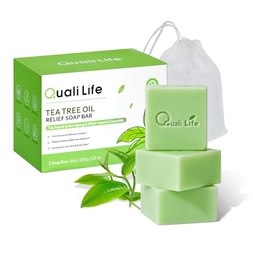 Tea Tree Soap Bar for Face & Body, Antifungal Soap with Tea Tree Oil, Antibacterial Bar Soap for Fungus, Ringworm, Acne, Pack of 3