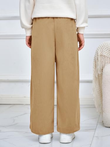 Image of Haloumoning Girls Wide Leg Corduroy Pants Kids Elastic Waist Gold Button Trousers with Pockets 5-14 Years