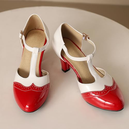 Aflngle Women's Round Closed Toe Ankle Strap Buckle Mary Jane Shoes T Strap Kitten Low Chunky Heels Comfortable Wedding Dress Evening Party Pumps3