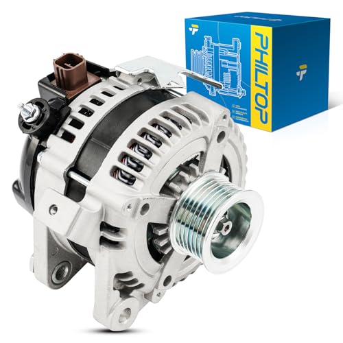 Image of PHILTOP Alternator Compatible with Toyota Camry 2004-2006 2.4L, tC 2005-2010, Highlander 2004-2007 2.4L, Solara 2004-2008 2.4L High Amp Alternators Replace 11034N 12V 100Amp CW S7 7-Groove Pulley | Fits 2005-2010 Scion tC L4 2.4L, Replacement OE 11034N