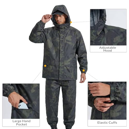 Image of LOOGU Men's Rain Suit - Rain Gear for Men Waterproof, Lightweight Rain Coat, Breathable Mens Rain Jackets Hood and Pants