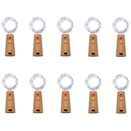 10 Pack 15 LED Wine Bottle Cork Lights, Fairy Mini String Lights Copper Wire, Battery Operated Starry Lights for DIY, Christmas, Halloween, Wedding, Party, Indoor&Outdoor (10 Pack, Cool White)