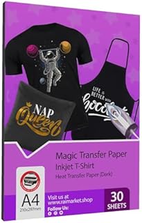 Raimarket Premium Iron on Transfer Paper t-Shirt Printing for Dark Fabrics, A4 30 Sheets, Printable Htv, Iron on Transfers for t Shirts, Best Heat Transfer Paper for Black T-Shirts, Easy to Use