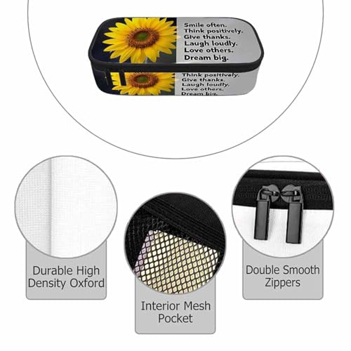 Image of Sunflower Pencil Case Smile Often Think Thanks Laugh Loudly Bright Yellow Flower Pencil Bag Pen Markers Pouch Holder Organizer for Boy Girl School Students