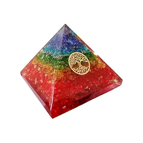 7Chakras Orgone Pyramid - Tree of Life Negative Energy Protector- Quartz Crystal Home DecorOrgonite Pyramid Gift Box 70-75mm Cover