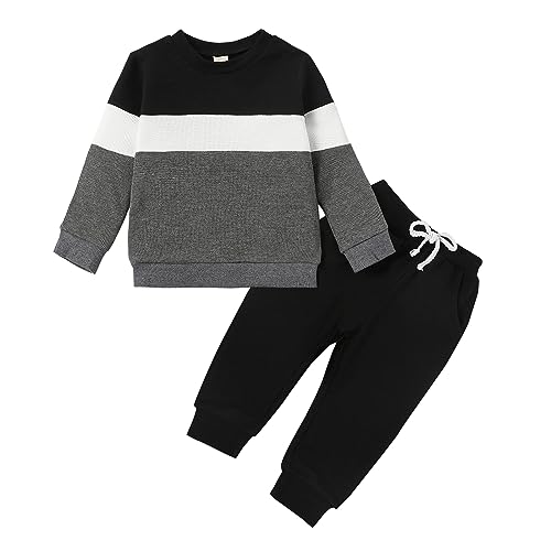 Image of Kid Toddler Boy Clothes Color Block Sweatshirt and Casual Pants 2Pcs Boys Fall Winter Outfits 1-5T
