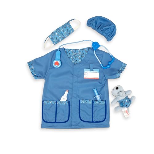 Melissa & Doug Veterinarian Role Play Costume Dress-Up Set, Kids Vet Pretend Play Outfit with Plush Dog, Electronic Stethoscope & Animal Doctor Toys for Kids 3+
