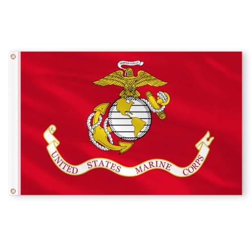 Image of Ahfulife 2pcs US Marine Corps USMC Military Flags 3x5 FT for Outside - Double Side with 2 Brass Grommets for Garden Street Decoration Indoor Outdoor