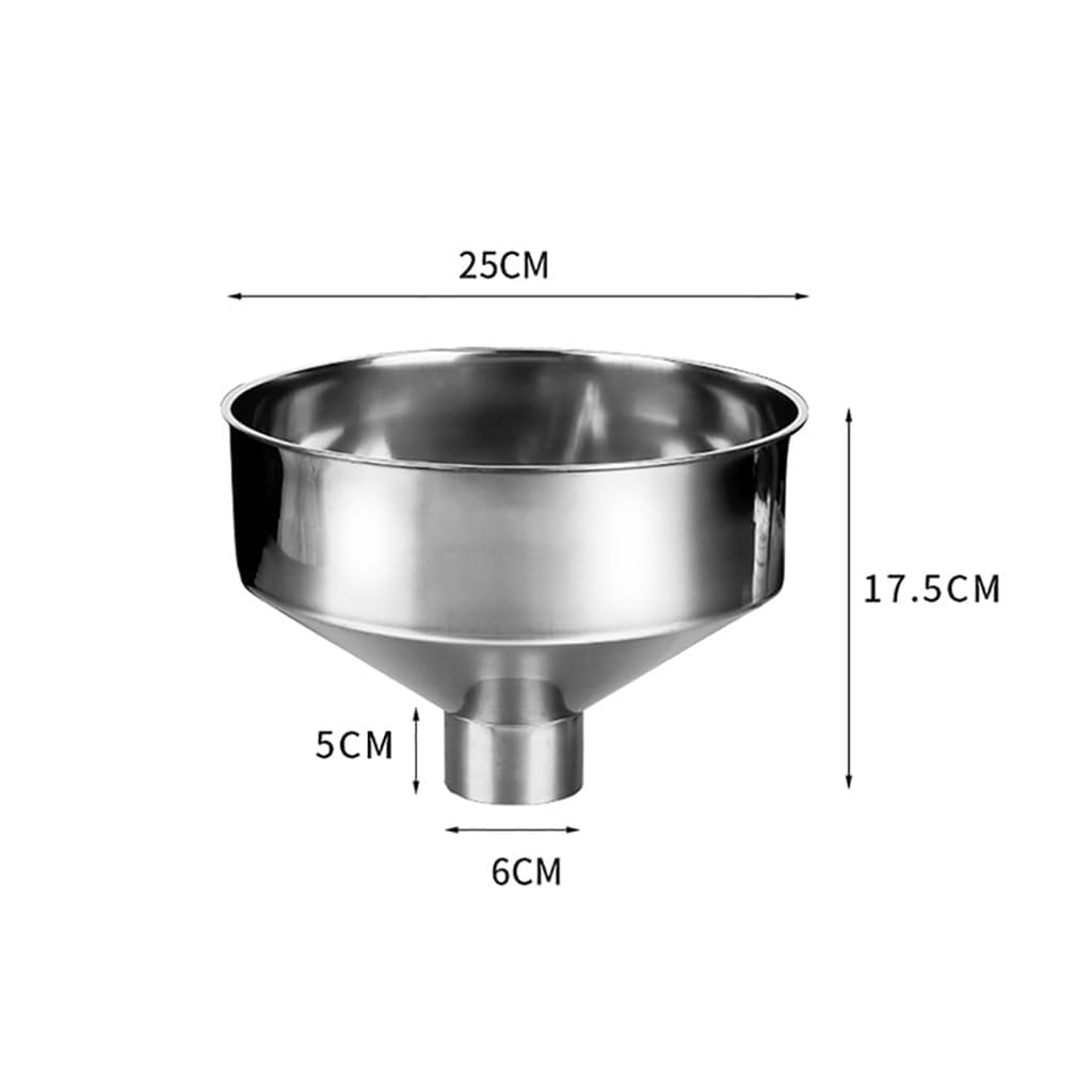 ENDECHO DE Acero INOXINO ENDELO Grande BURGO DE CALIBRO Grande para COTICIÓN Use el Embudo de Grado de Alimentos para transferir líquidos y ingrentes Secos, diámetro de 25 cm, Plata, 25/6 cm