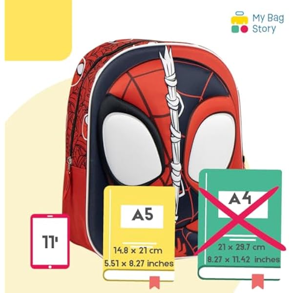 mybagstory Рюкзак Spidey 3D — детский, 31 x 25 x 10 см — рельефный рисунок — 1 карман на молнии + сетчатый карман — регулируемые плечевые ремни — рюкзак для детского сада или прогулок