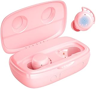 Bluetooth Earphones, NEW Tribit 100H Playtime Deep Bass IPX8 Waterproof Sport Stylish Pink Wireless Earbuds and Touch Control Bluetooth in-Ear Headphones for Running Fitness Music and Home Office Work