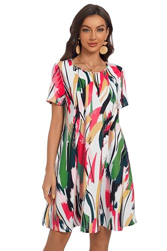Image of My Sky Summer Dresses for Women 2026 Casual Short Sleeves Tshirt Flowy Beach Plus Size Sundress with Pockets