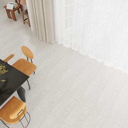 Vinylboden Selbstklebend PVC Bodenbelag Selbstklebend Fliesen Vinyl Holzoptik Bodenaufkleber Wasserdicht Verschleißfest für Küche Wohnzimmer Badezimmer Weiß Holz 15X90cm