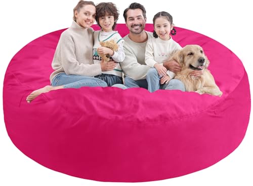 7FT Bean Bag Chair, Large Bean Bag Chairs with Memory Foam Filled, Fluffy Beanbag Sofa with Dutch Velvet Cover, Round BeanBag Chairs for Living Room, Playroom - Pink