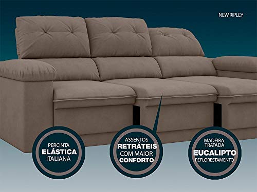 Sofá New Ripley Retrátil e Reclinável Velosuede Bege
