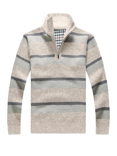 Les umes Mens Half Zip Knit Jumper Sweater Fleece Lined Turtleneck Knitwear Stand Collar Pullover with Pockets
